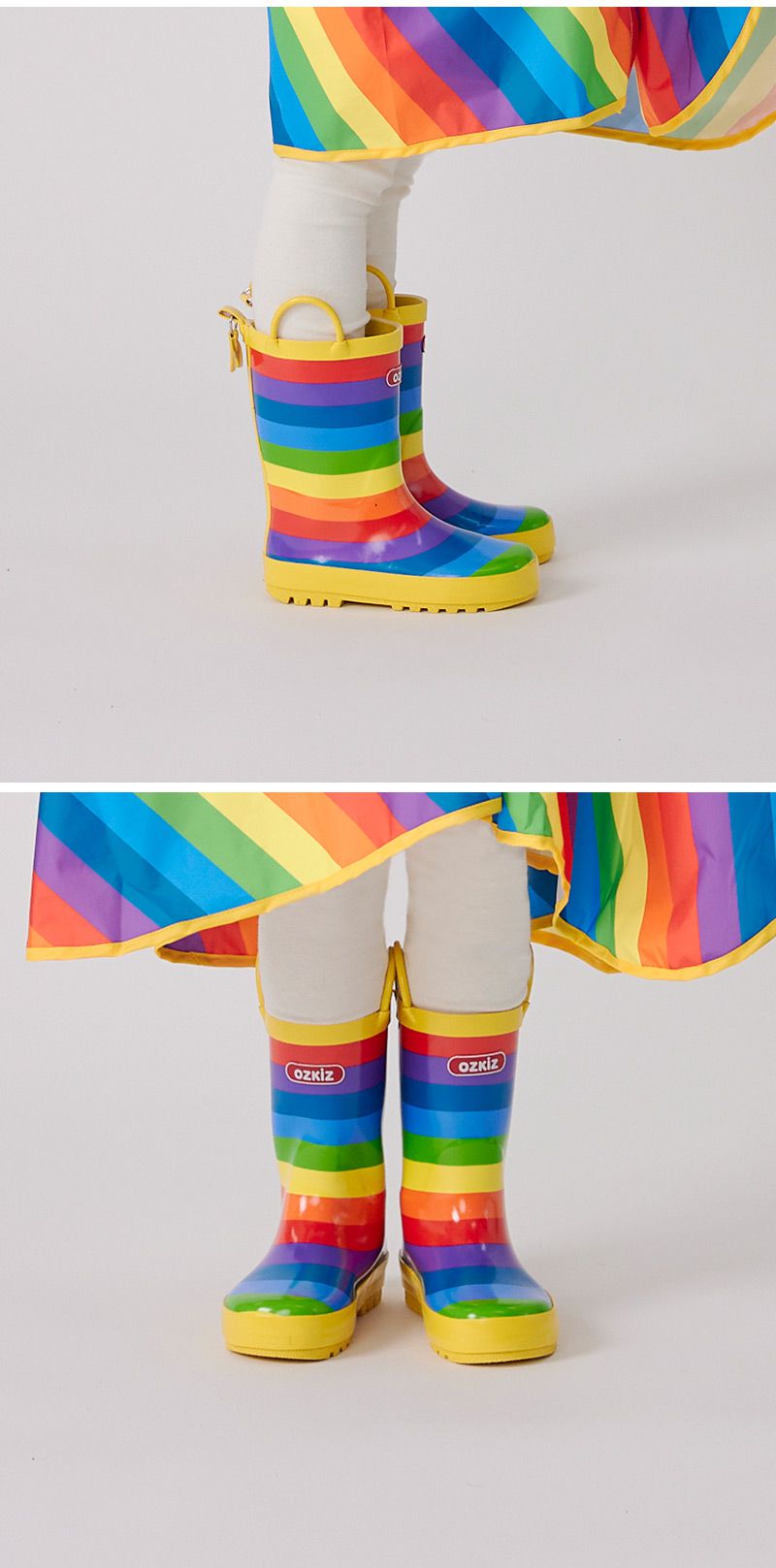 韓國 OZKIZ - 兒童橡膠防滑刻紋雨鞋-彩虹