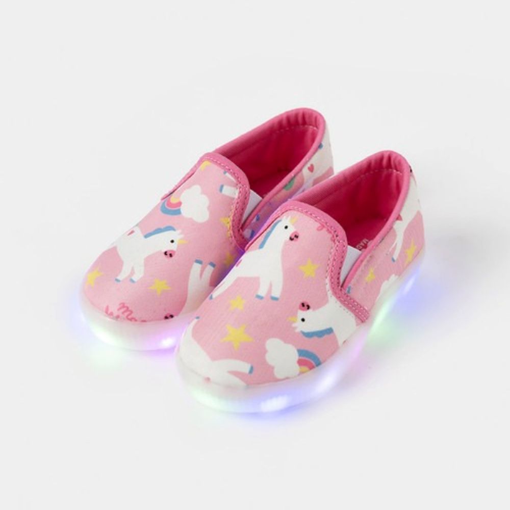 (LED)童趣動物厚底休閒鞋/懶人鞋-星星獨角獸-粉