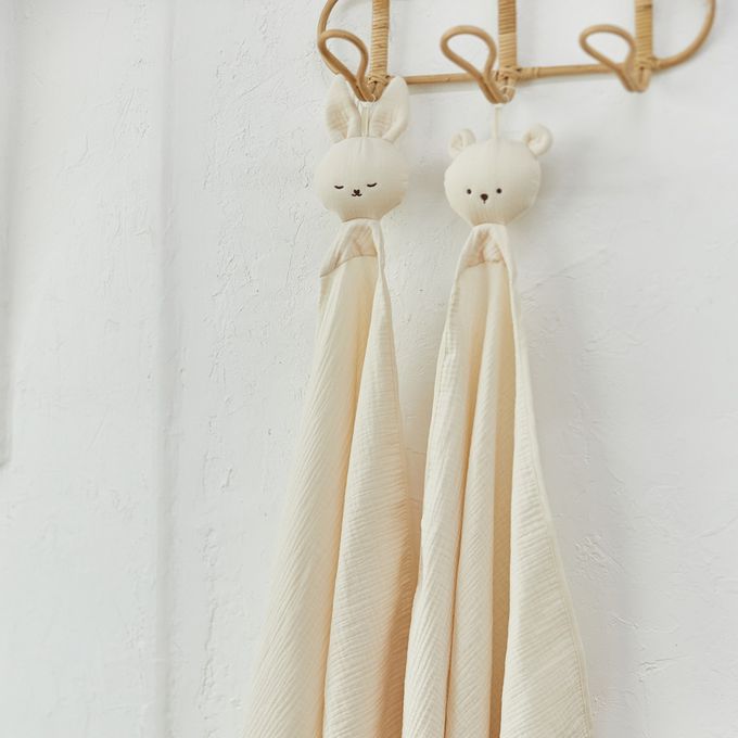 正韓Hello HiZoo - 多功能純棉三層紗安撫毯/浴巾/紗布巾/咬咬巾/口水巾/安撫巾-兔兔