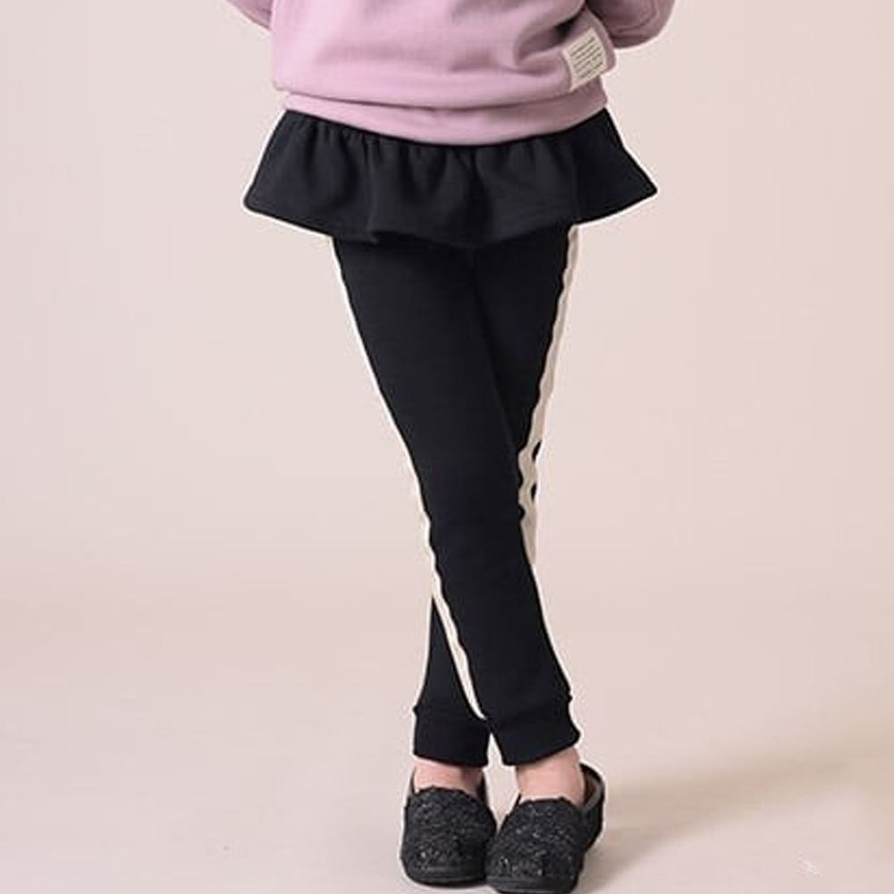 日本 TORIDORY - 極暖彈性裏起毛內搭褲裙-運動風短版荷葉裙-黑