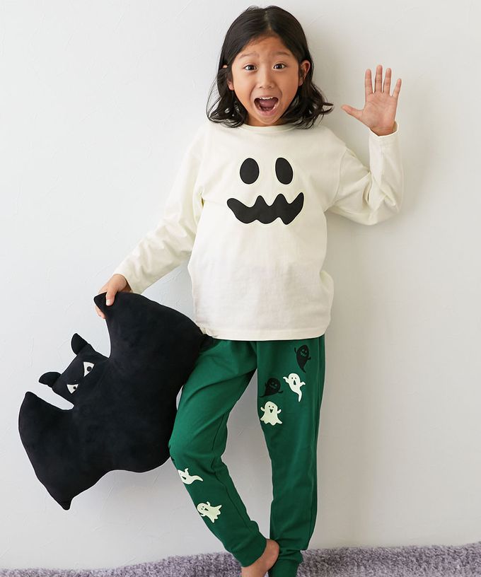 日本 devirock - 萬聖節 夜光純棉造型套裝／家居服-骷髏頭-黑