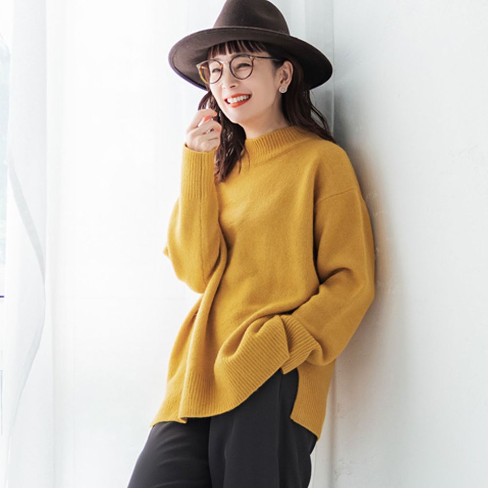 日本 COCA - 柔軟小高領顯瘦針織毛衣-黃