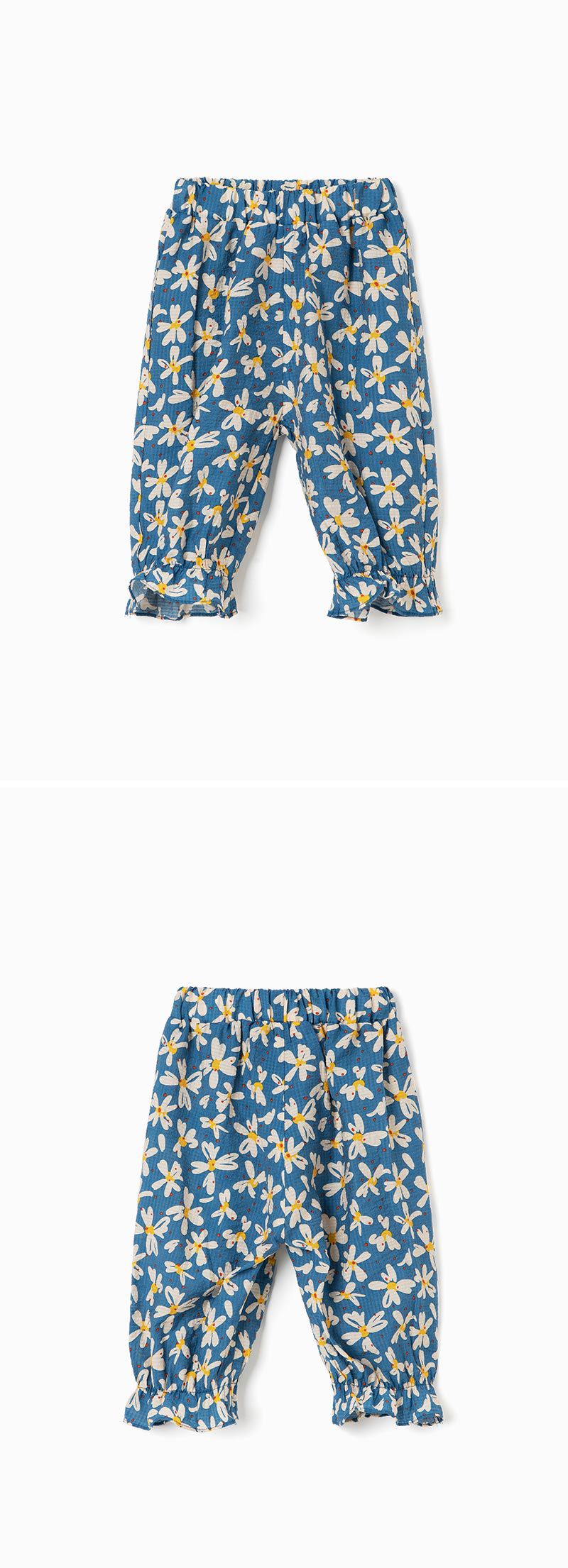 韓國 OZKIZ - 鬆緊腰白色花朵縮口褲