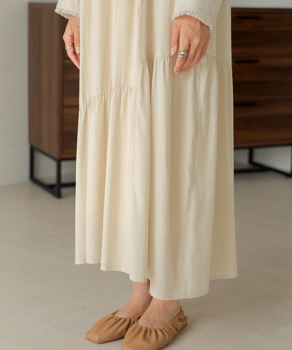 日本 Bab - 仙氣花呢異材質拼接長袖洋裝-黑