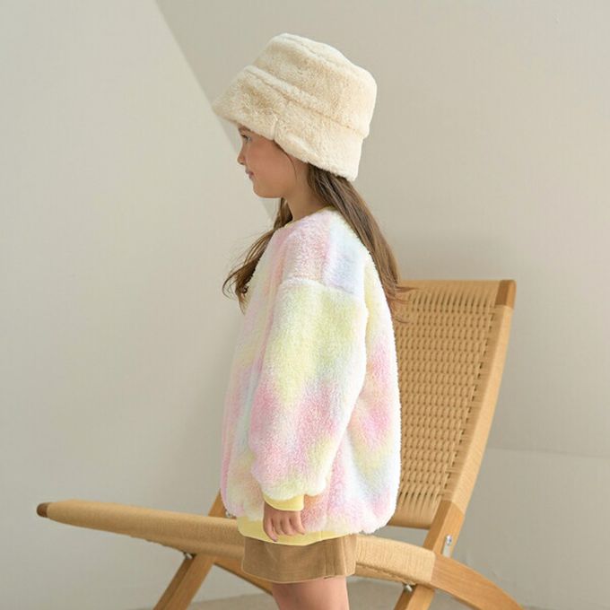 日本 Lycee mine - 夢幻暈染毛茸茸寬鬆長袖上衣-粉橘系