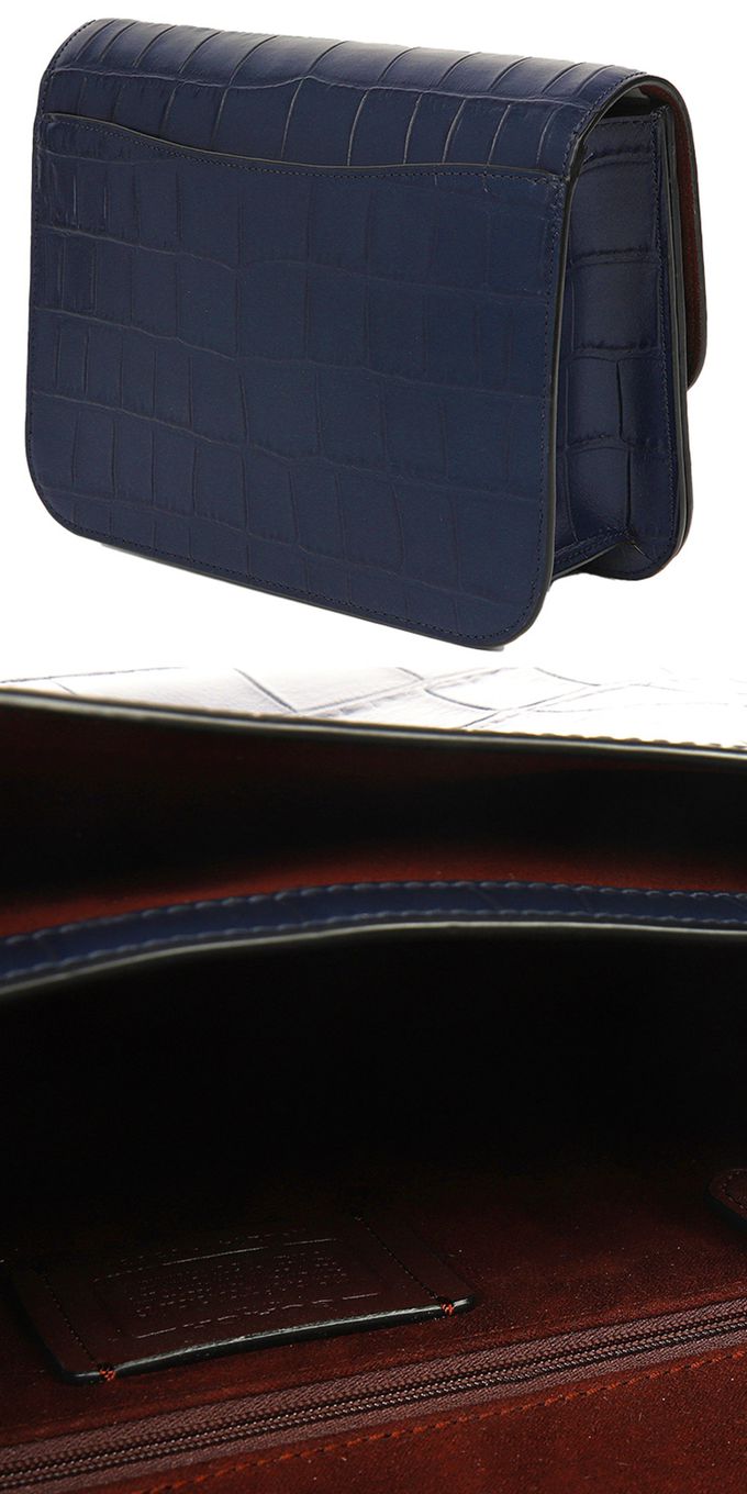 COACH - 鱷魚紋皮革翻蓋斜背包 (午夜藍)