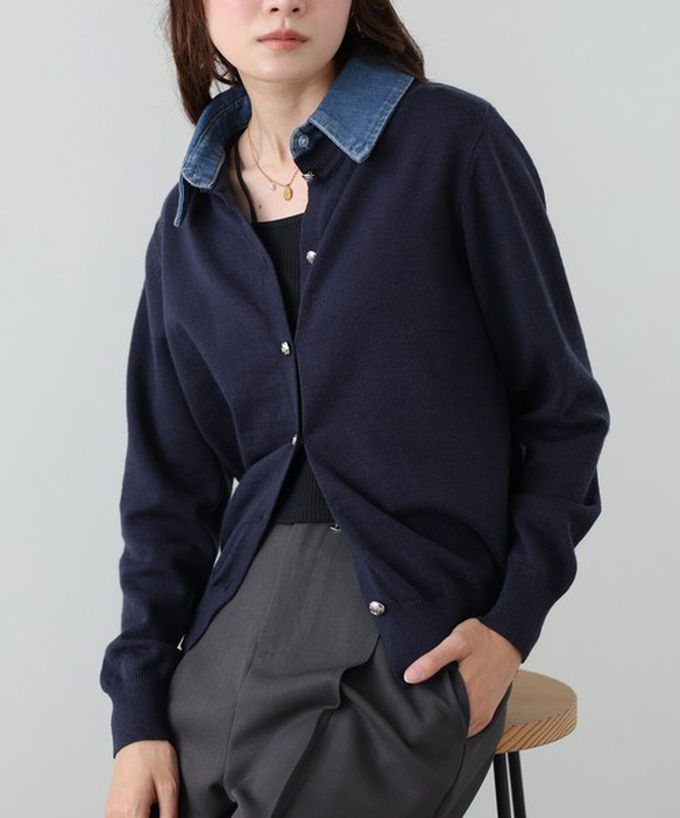 日本 Bab - 牛仔領時尚休閒感針織開襟衫-灰