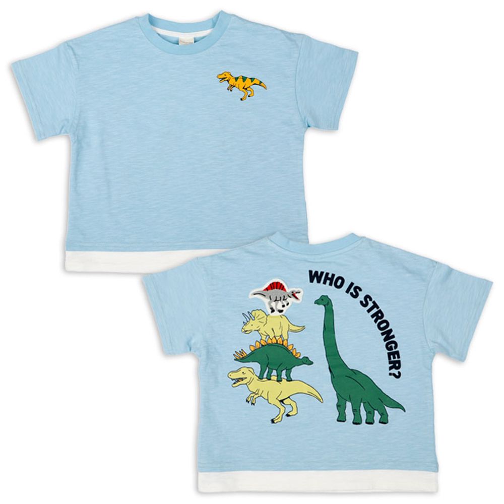 短袖T恤-背後印花-淺藍色