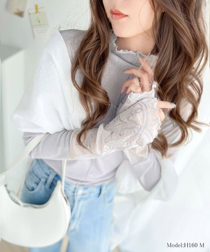 日本 Classical Elf - 精緻袖口蕾絲木耳立領上衣-炭灰
