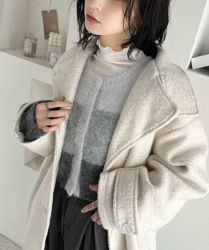 日本 Classical Elf - mily bilet 漸層毛海2way短版開襟衫-米杏色系