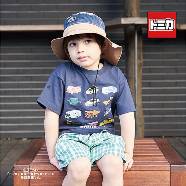 日本 b-ROOM - TOMICA聯名 印花短袖上衣-好多車車-深藍