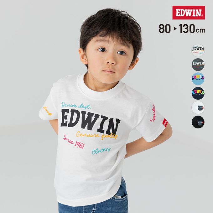 日本 Chil2 - EDWIN聯名 純棉短袖上衣-彩色標語-炭灰