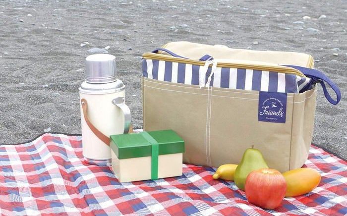 日本現代百貨 - 立體方形 保溫保冷袋/購物袋-19-條紋杏 (37x19x26cm)