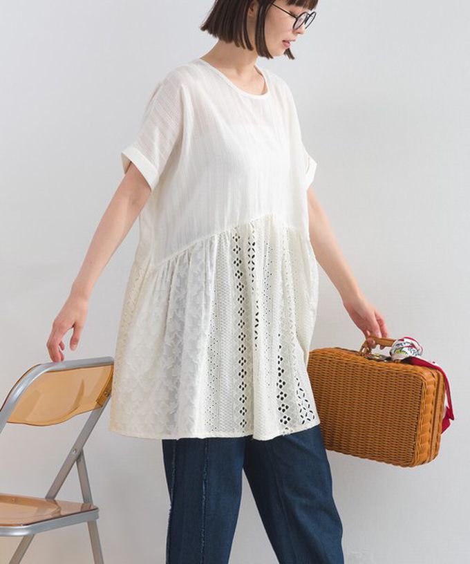 日本 Lupilien - 100%印度棉 柔美緹花長版短袖上衣-桃紅