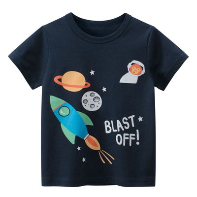 27KIDS - 純棉短袖上衣-太空飛船-深藍色