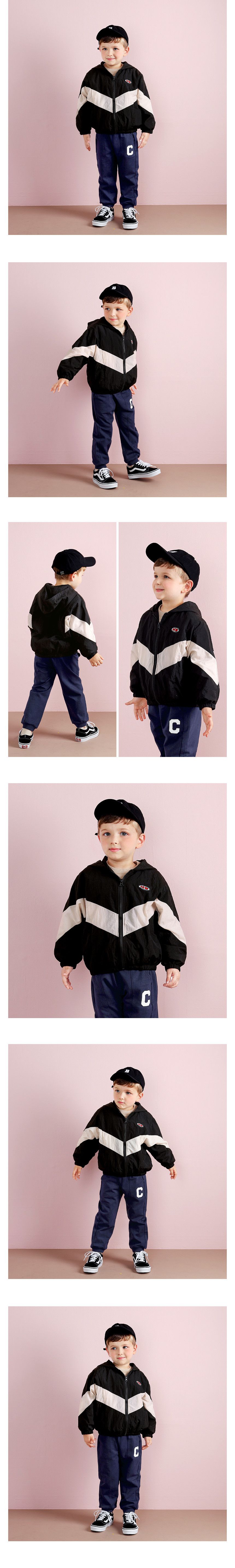 韓國 WALTON kids - 徽章點綴連帽防風外套-黑X米