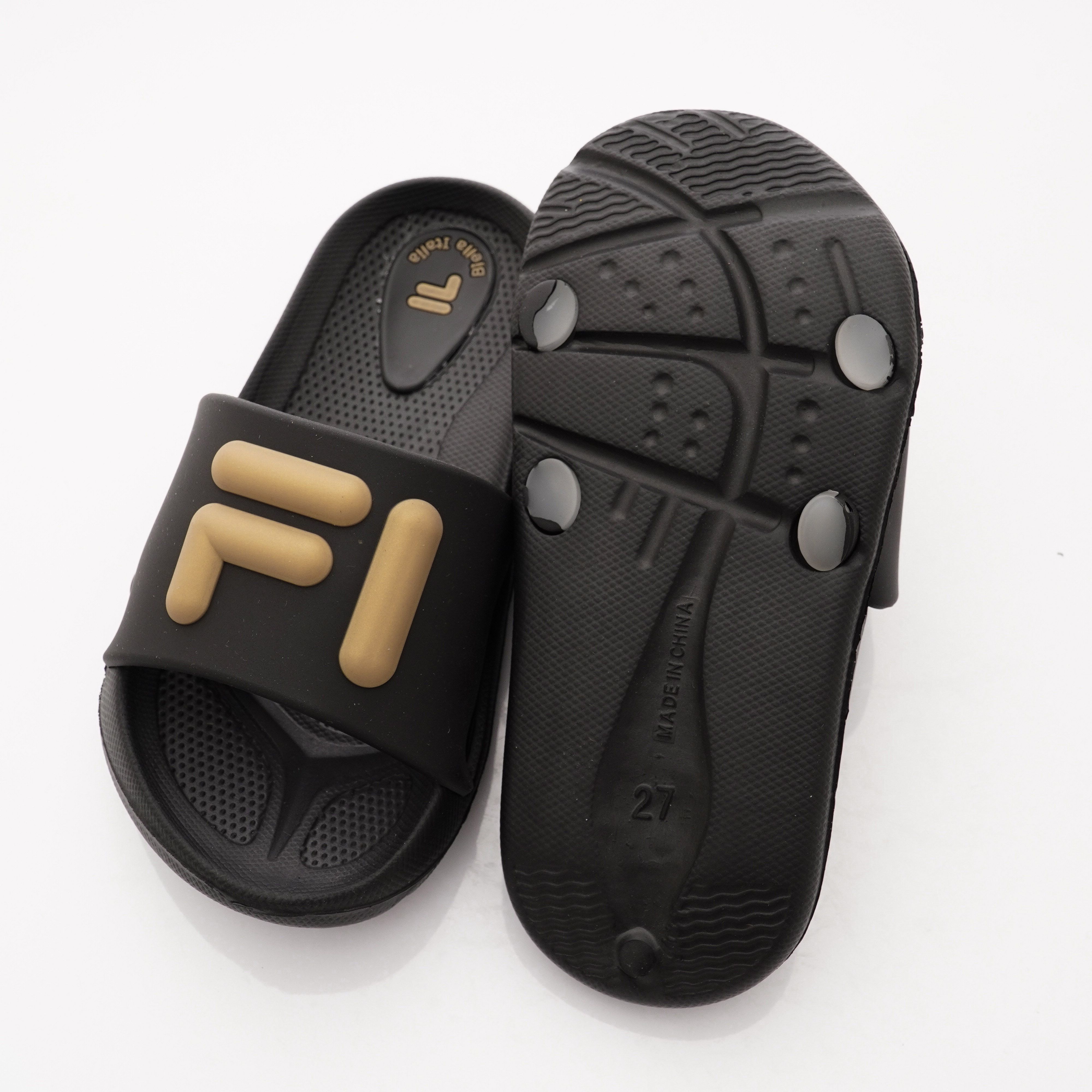 FILA - LOGO拖鞋款(中小童段)-黑金