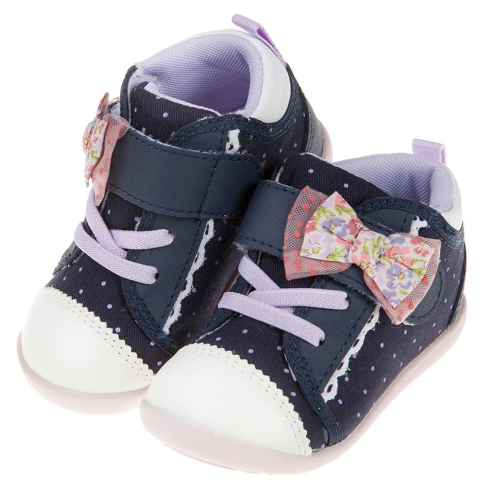 Moonstar日本月星 - 櫻醬蕾絲蝴蝶結深藍寶寶機能學步鞋