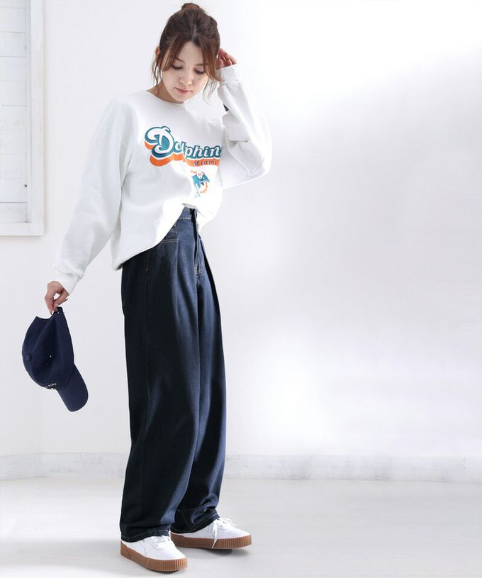 日本 Classical Elf - [熱銷NO.1]  舒適顯瘦打褶長褲-丹寧布-米杏