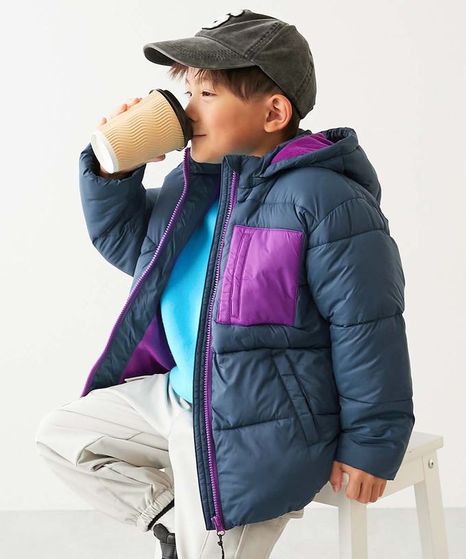 日本 devirock - 輕暖防風配色科技羽絨外套(帽可拆)-焦糖棕