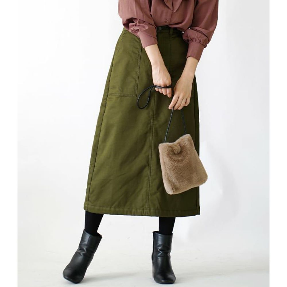 日本 zootie - 防風激暖系列 保暖刷毛長裙-墨綠