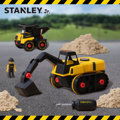 美國百年工藝品牌【STANLEYJr.】擬真組裝工程車
