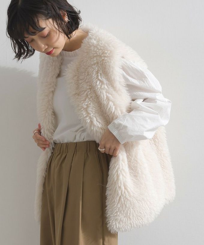 日本 ELENCARE DUE - QQ毛絨時尚搭配長版背心-咖啡灰