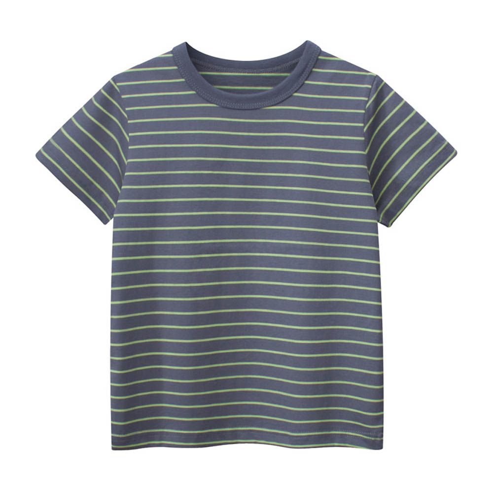 純棉短袖上衣-細條紋-灰x黃