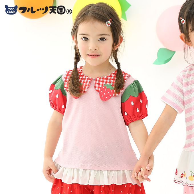 日本 ZOOLAND - 甜蜜草莓造型澎澎短袖上衣-粉紅