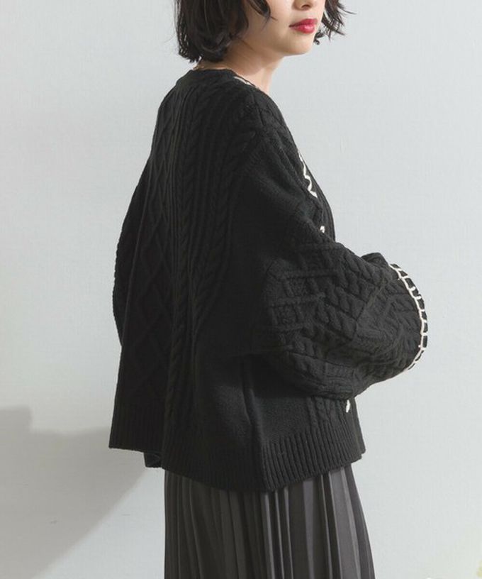 日本 ELENCARE DUE - 手工編織感柔美麻花紋理毛衣-炭灰