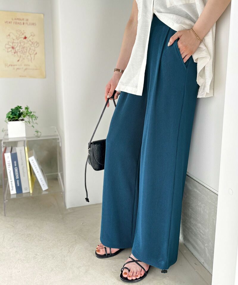 日本 Classical Elf - 2WAY抽繩修長美腿寬褲-寶藍