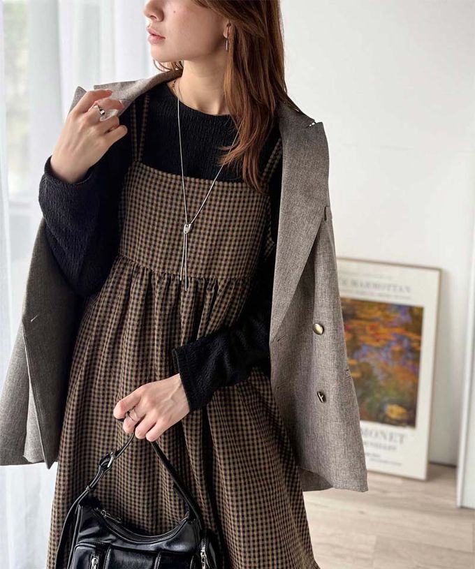 日本 Classical Elf - 成熟可愛感後綁帶吊帶洋裝-紋理-黑