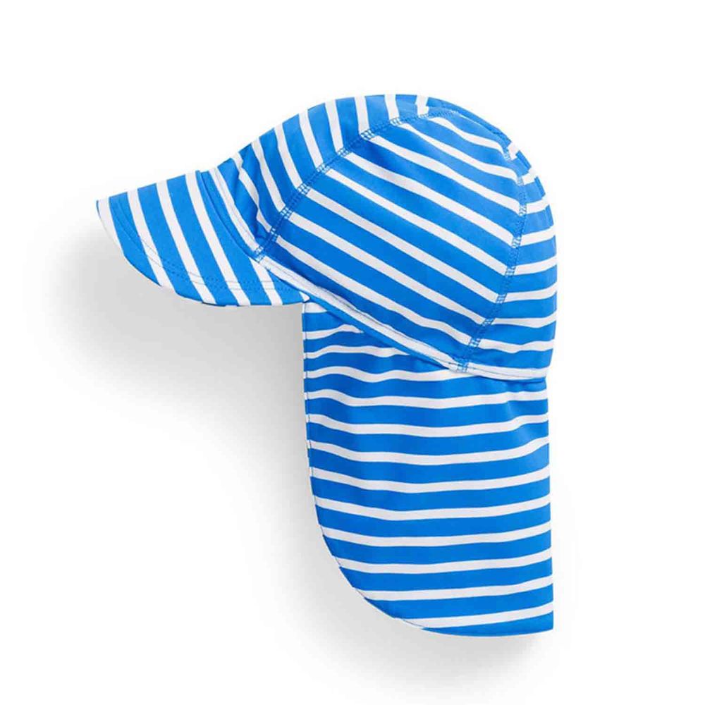 英國 JoJo Maman BeBe - 嬰幼兒/兒童泳裝戲水UPF50+防曬護頸遮陽帽-藍白線條