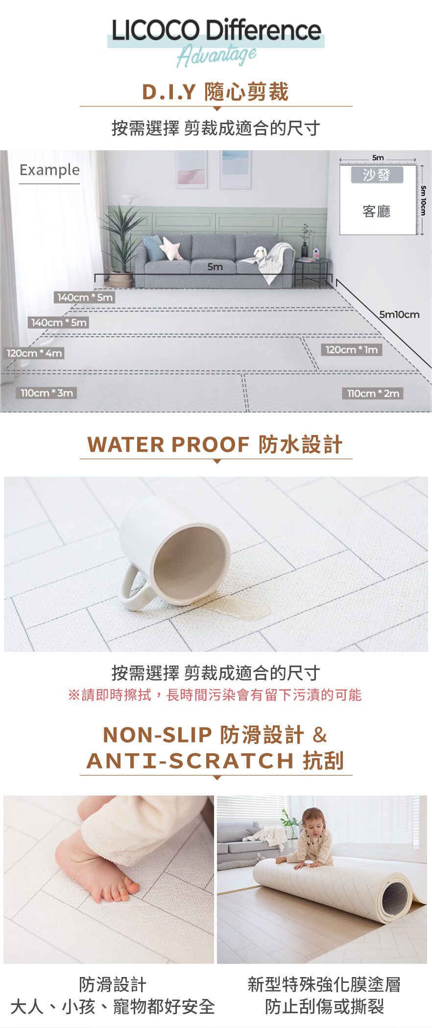 韓國 GGUMBI/DreamB - GGUMBI/LICOCO DIY可裁式地墊-200x140cm(人字花紋)