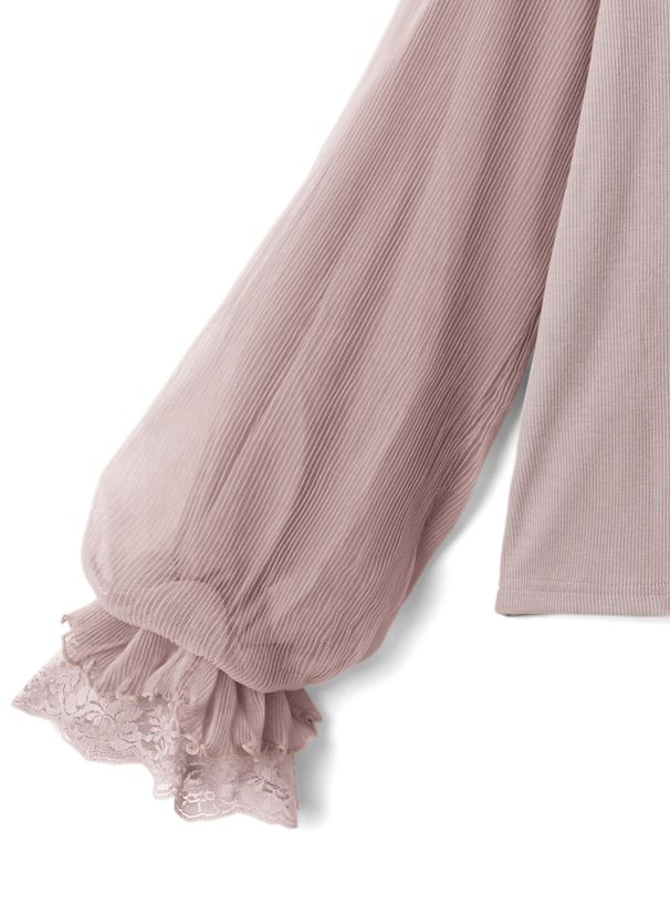 日本 GRL - 甜美薄紗拼接長袖上衣-煙燻粉 (F)