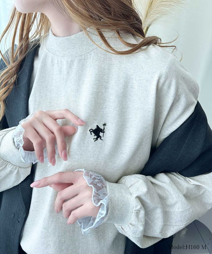 日本 Classical Elf - 百搭logo刺繡微立領長袖上衣-米白