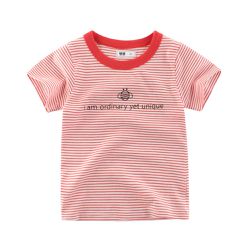 27KIDS - 純棉短袖上衣-小蜜蜂-紅色條紋