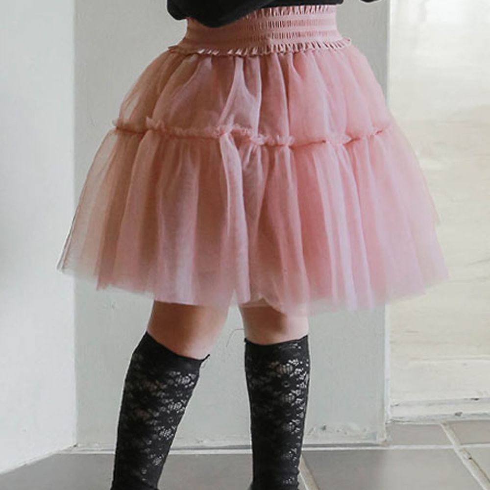 韓國 Puellaflo - 軟紗鬆緊帶紗裙-粉紅