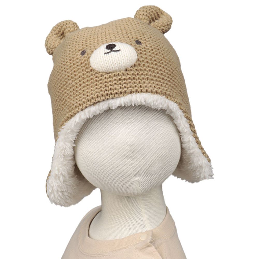 冬季針織帽 內裡刷毛-動物-淺卡其色