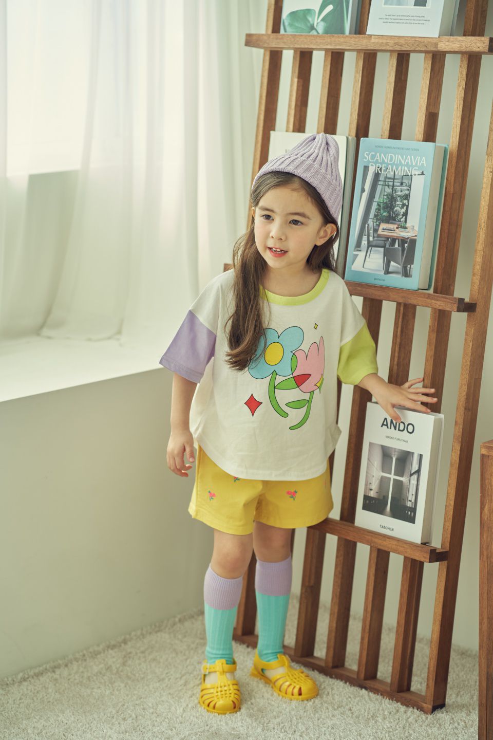 韓國 Mimico - 刺繡小花朵短褲-黃