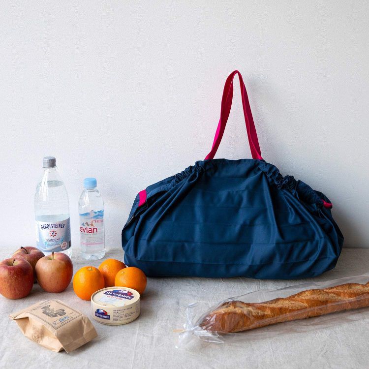 日本 MARNA - Shupatto 秒收摺疊購物袋(可掛購物籃)-海軍藍 (L(50x38cm))-耐重15kg / 31.4L