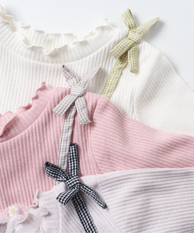 日本 apres les cours - 花朵刺繡拼接夢幻短袖上衣-卡其x粉紅