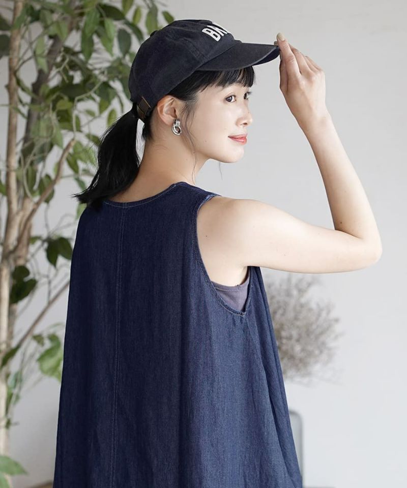 日本 zootie - 透氣丹寧V領無袖洋裝/背心裙-靛藍