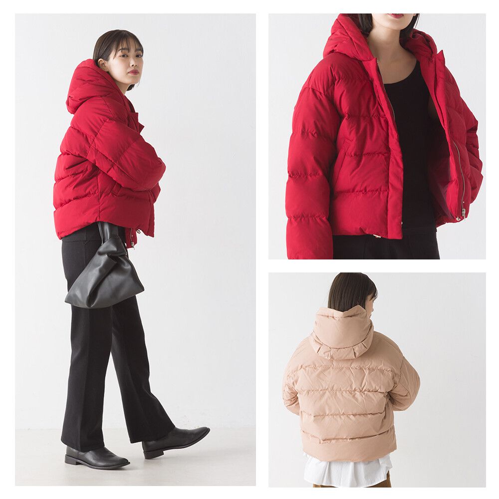 日本 OMNES - 80%羽絨 時尚短版輕盈連帽外套-海軍藍