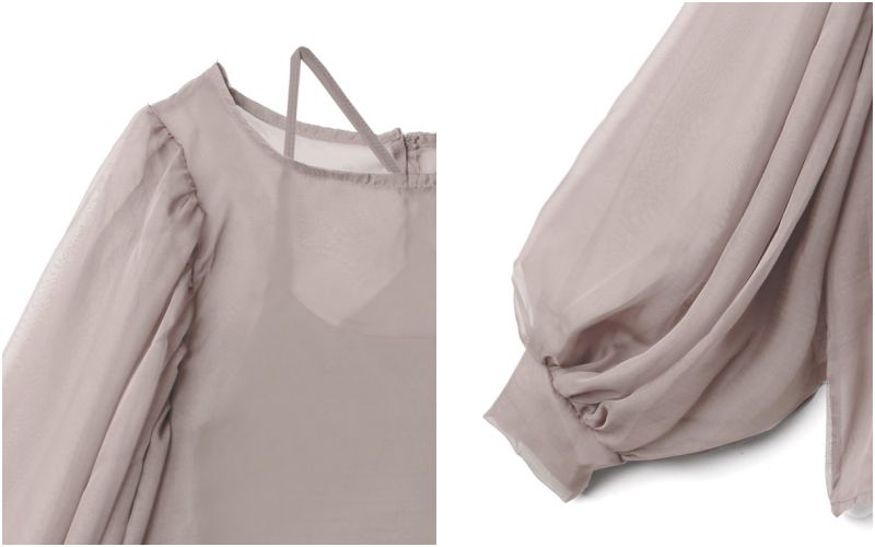 日本 GRL - 透膚雪紡長袖上衣+細肩帶內搭兩件組-天使白