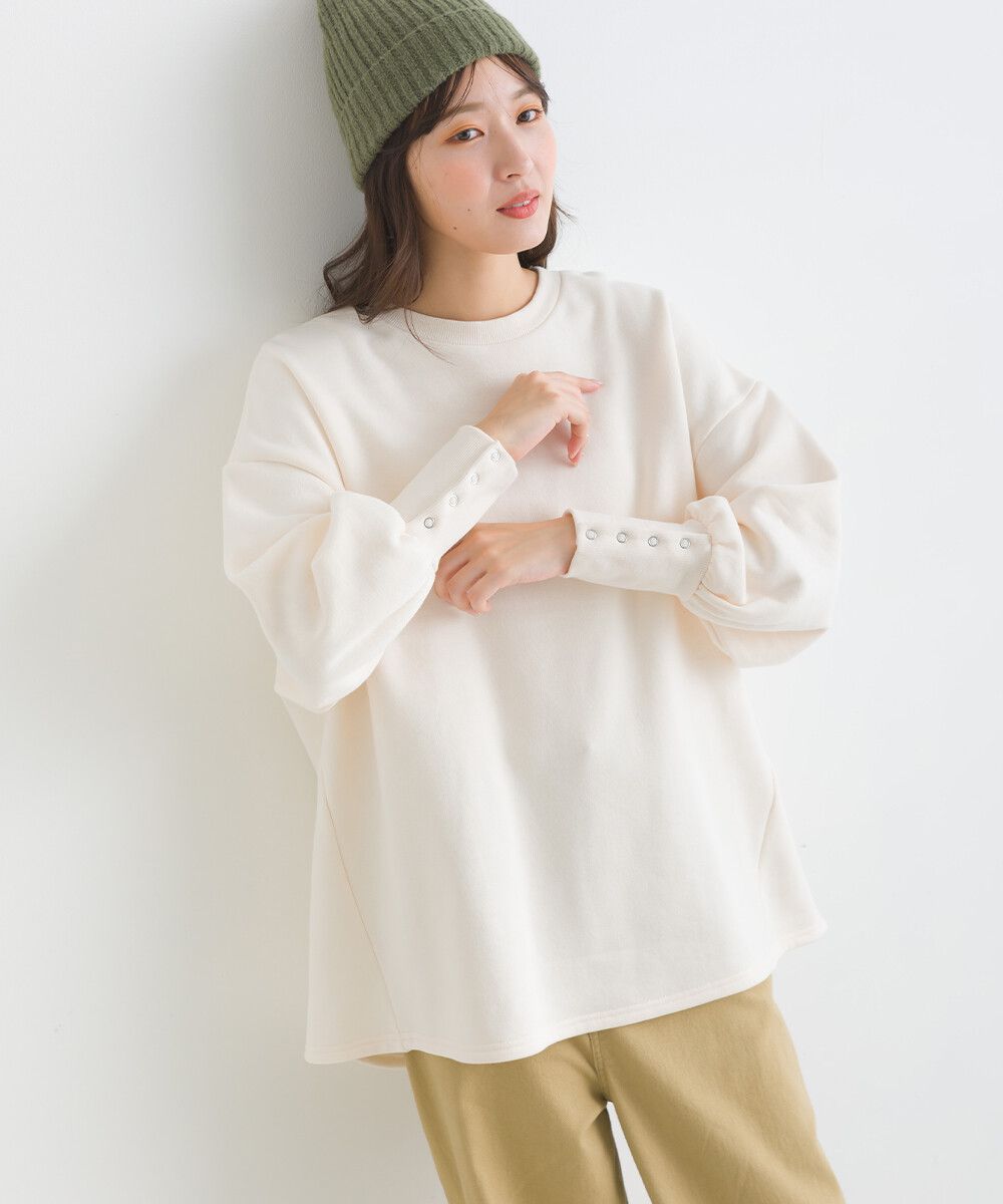 日本女裝代購 - 裏起毛典雅束口袖長袖上衣-象牙