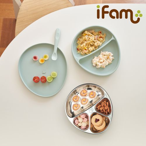 韓國 iFam - 3合1寶寶不鏽鋼蛋型餐盤-薄荷綠-200mm x 222mm x 49mm