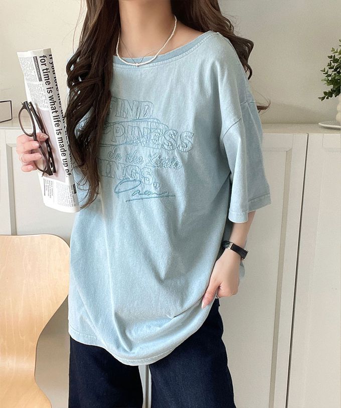 日本 Classical Elf - 純棉復古logo船領前後穿短袖上衣-淺灰