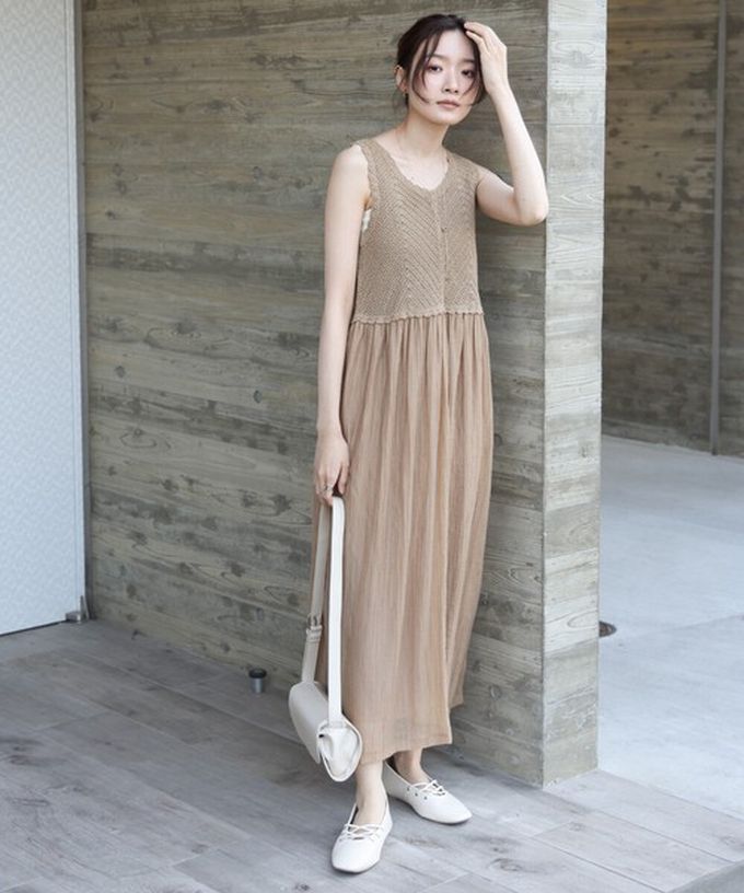 日本 Bab - 夏日氛圍鉤針縐紗背心裙-摩卡