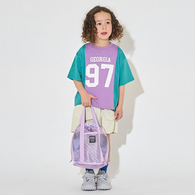 日本 b-ROOM - 網格圓筒沙灘包/玩水包-深藍 (33x22x22cm)